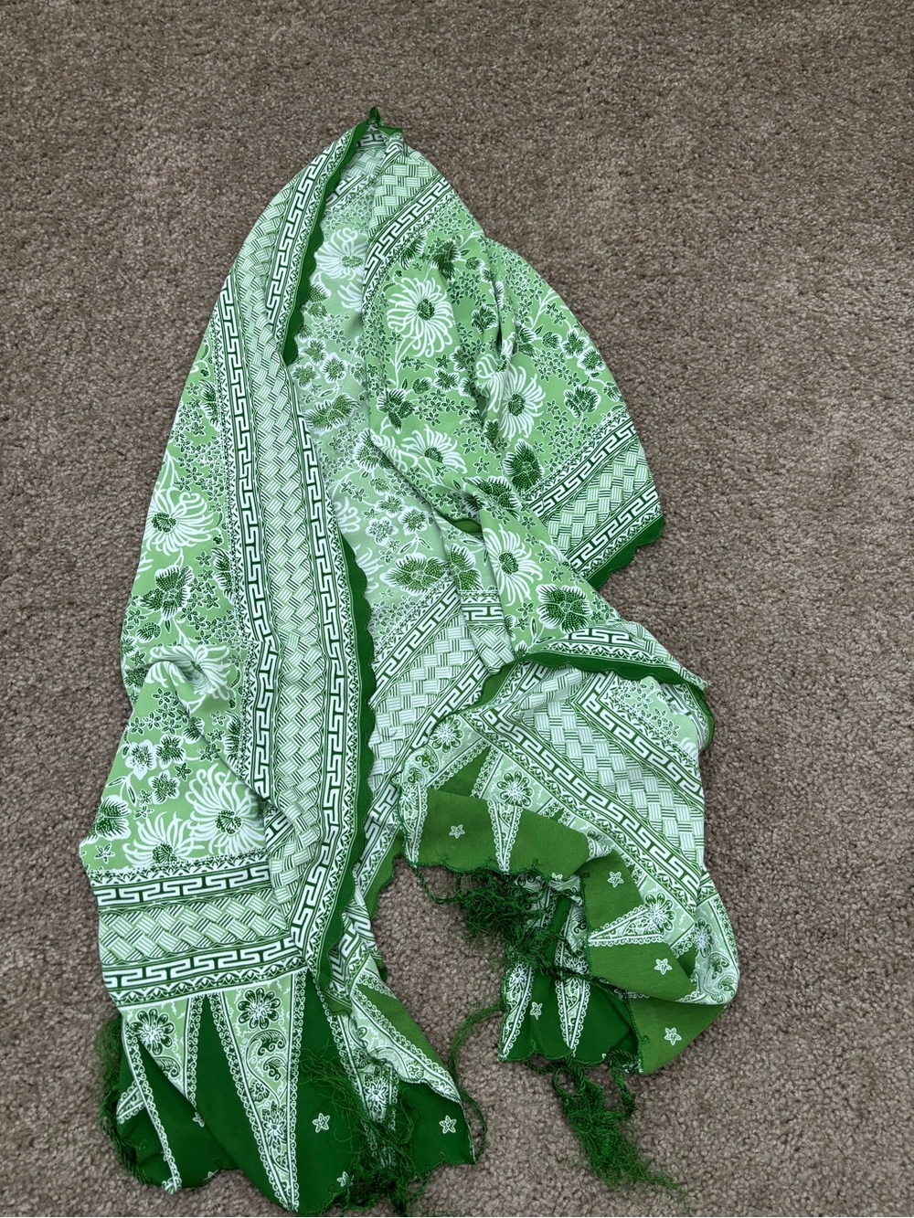 Green Floral Pattern Throw Scarf